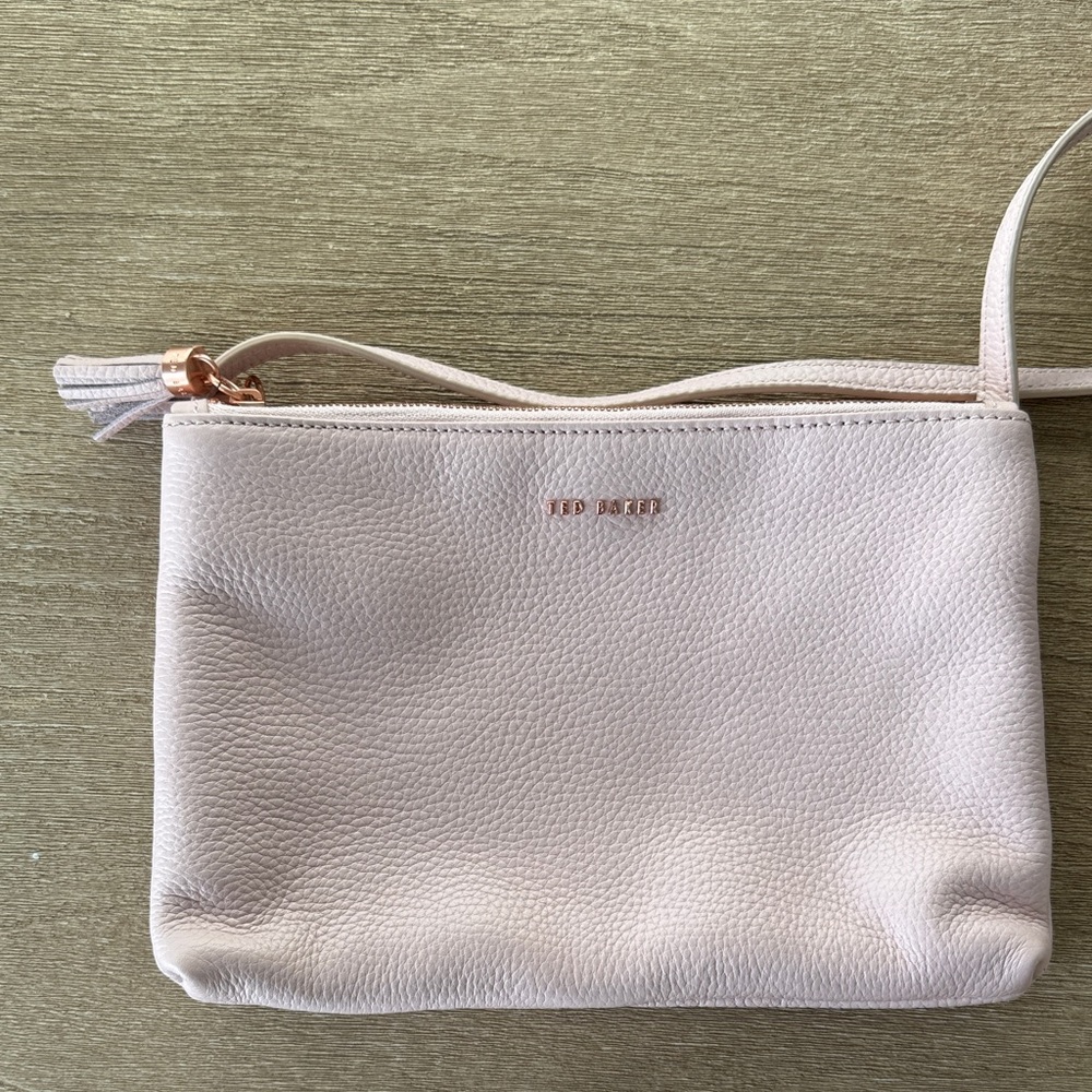 Ted Baker Pink Leather Purse with Two Zipper Compartments.